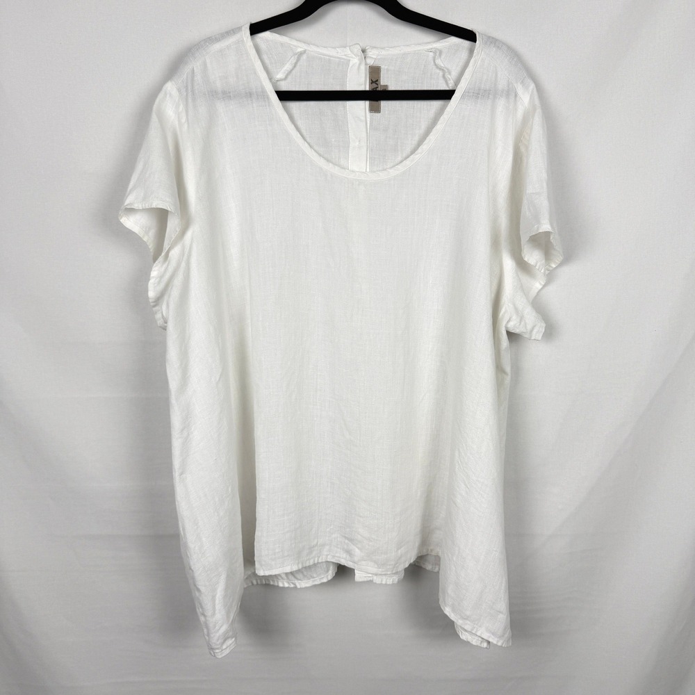 FLAX Jeanne Engelhart Lagenlook Linen Button Back Short Sleeve Top Size 1G (20)